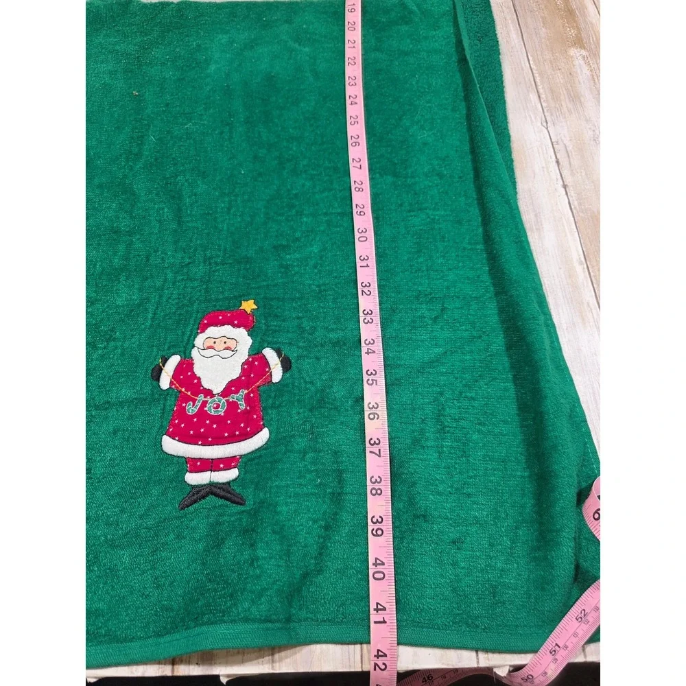 Cannon Christmas Santa Claus Green Hand Towel Set‎ 3 Piece Embroidered Fringed